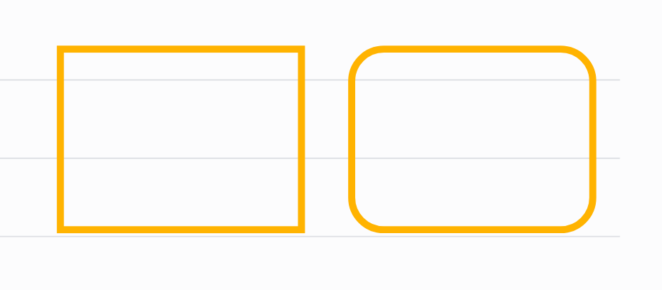Two rectangles side by side, one at the default corner radius of 32 and one at 0 showing sharp corners