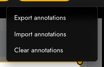 The overflow menu with Export annotations, Import annotations and Clear annotations
