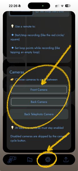 Enable/disable the camera to cycle through